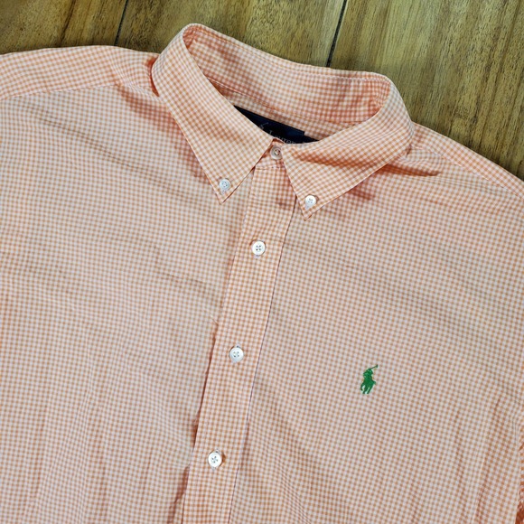 Polo Ralph Lauren Shirt Mens XXL Orange White Check Classic Fit Short Sleeve - Picture 2 of 9